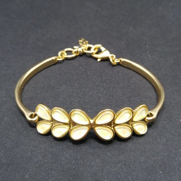 Lucky Brand Iridescent Gold Satin Bracelet, Cream Enamel, 7 Inch Adjustable - Picture 3 of 8